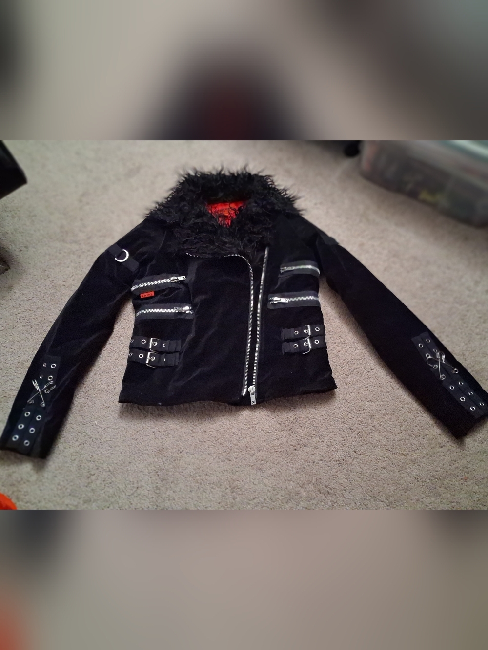Tripp NYC Black Faux Fur Collar Moto Jacket with Silver Hardware